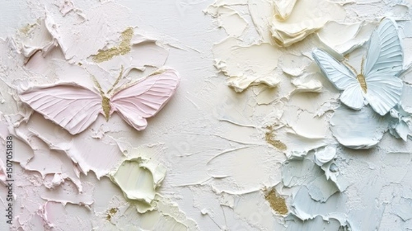 Obraz Beautiful pastel Butterflies, Oil painting with obvious brushstrokes