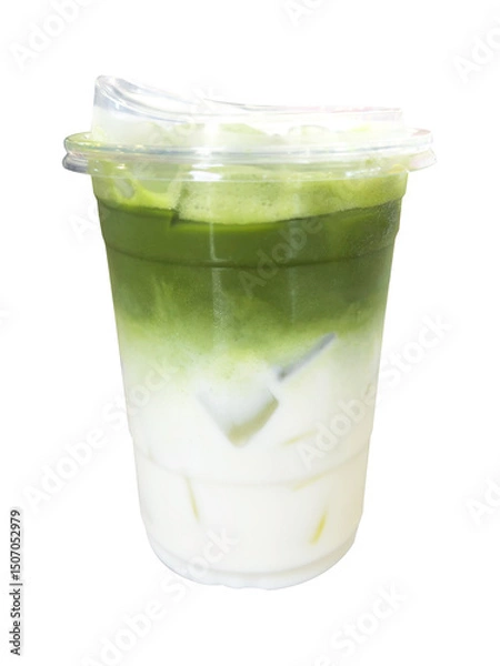 Fototapeta Refreshing Iced Matcha Latte with Transparent Background