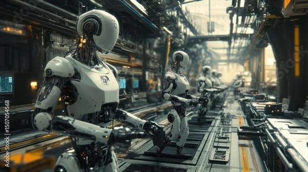 Obraz Explore the heart of tomorrow at a Futuristic Robot Factory—where advanced AI, automation, and innovation unite to shape the future of intelligent machines.