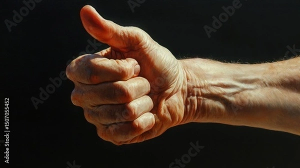 Obraz Close-up of a human hand showing thumbs up gesture, symbolizing approval, success, agreement, or positivity with a clear background for creative use.