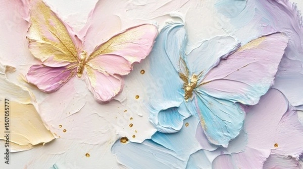 Obraz Beautiful pastel Butterflies, Oil painting with obvious brushstrokes