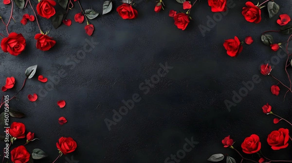 Obraz Red roses on black background, creating an elegant and timeless Valentine's Day love scene