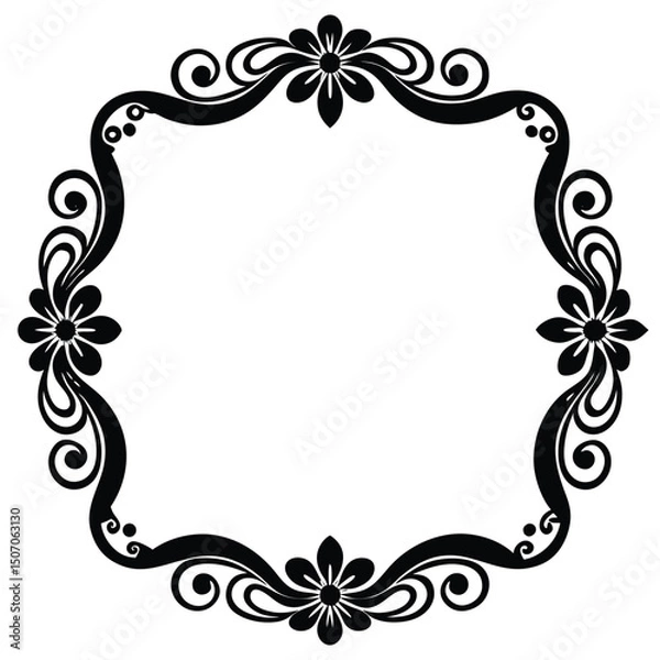 Fototapeta Elegant Black Floral Frame with Swirls for Invitations and Design Projects