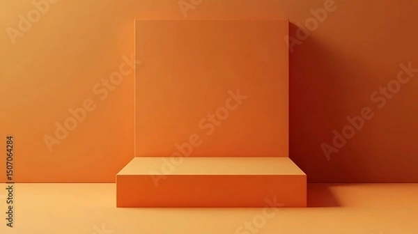 Fototapeta Orange minimalist stage or product display in studio with shadow and presentation space.