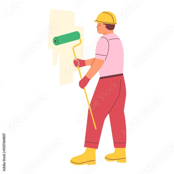 Obraz A worker paints the walls in the room. Renovation concept