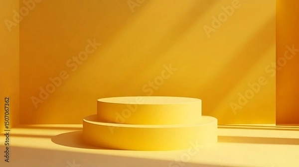 Fototapeta Yellow product display stage with shadows and modern aesthetic for product presentation