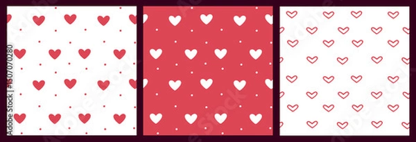 Obraz Seamless pattern set of elements for Valentine's day on a white background. Minimalistic cute design for wrapping paper, backgrounds and textures. Printing for textile and fabric.