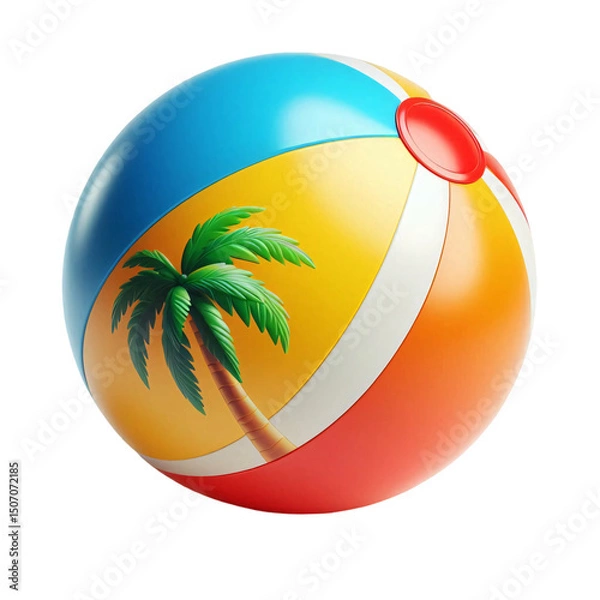 Fototapeta Colorful beach ball with palm tree isolated on transparent background isolated on white background