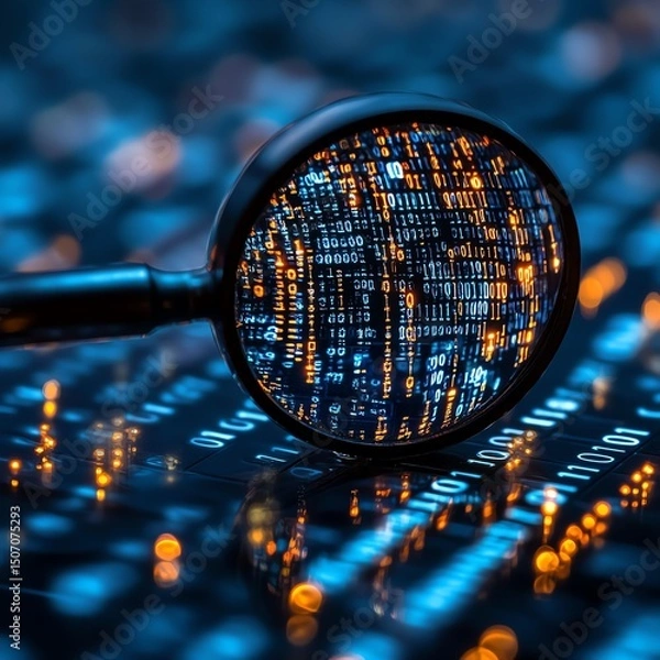 Fototapeta Analyzing digital data for cybersecurity and forensic investigations using binary code
