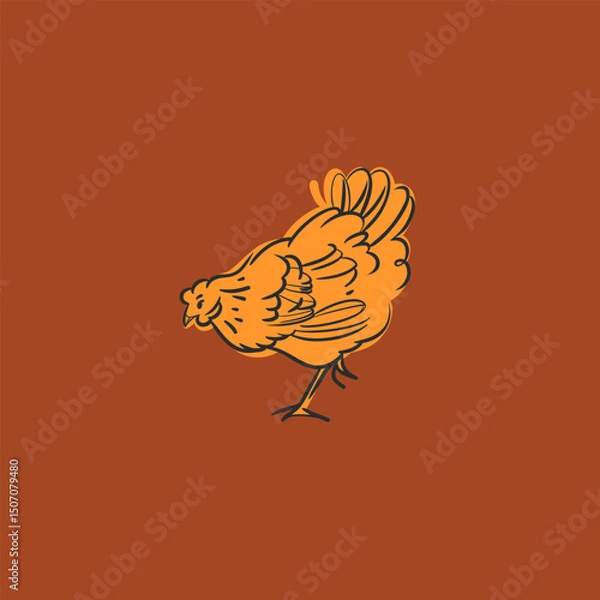 Fototapeta Hand drawn abstract vector graphic illustration collection with cute, stylized domestic animals rooster and hen character.Trendy modern farm design concept.Vector line farm animal symbol. animal icons
