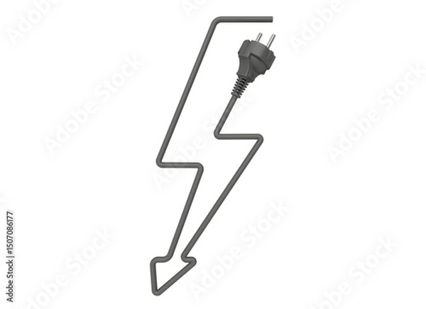 Obraz Lightning icon with electric plug isolated on white background. Artistic abstract symbol embodying the concept of direction and energy. 3d illustration.