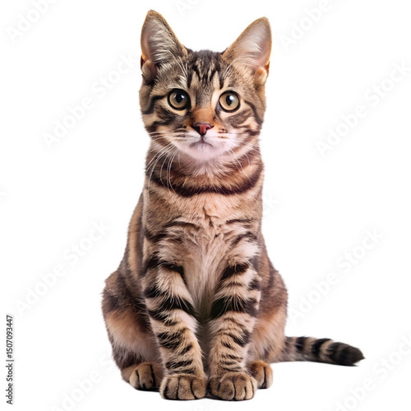 Fototapeta Cute Tabby Cat Sitting Isolated On Transparent Background