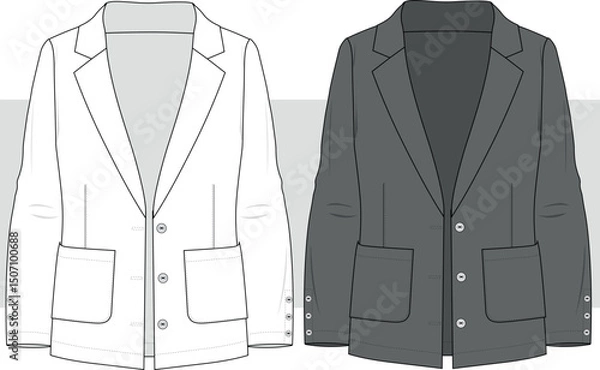 Obraz Men's Blazer Jacket suit fashion technical drawing, flat sketch, illustration, vector. Front view. Cad, Mockup. 
