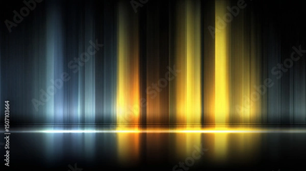 Fototapeta Vertical Glowing Light Beams With Reflections on Dark Background