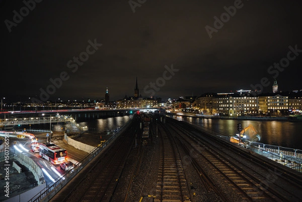 Obraz High angle view of railway bridge in city