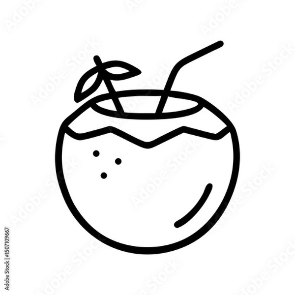 Fototapeta Coconut drink with straw and leaf for refreshing beverages  