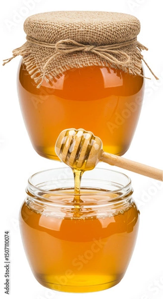 Fototapeta Realistic Image of Two Jars of Golden Honey with Transparent Background