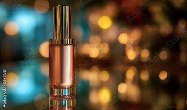 Fototapeta Elegant Glass Perfume Bottle Reflecting Soft Lights in an Intimate Setting During Evening Hours Generative AI