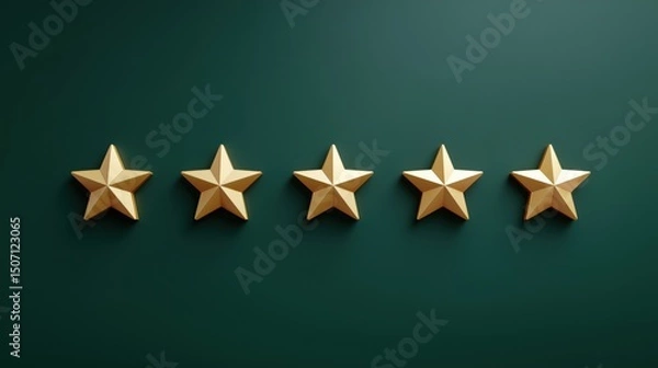 Fototapeta Five Golden Stars on a Deep Green Background Symbolize Top Rating and Quality Assessment in Visual Design Contexts Generative AI