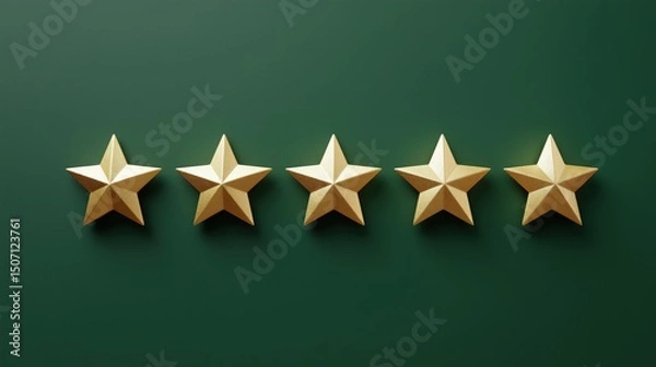 Fototapeta Four Golden Stars Displayed Against a Deep Green Background for a Rating Concept in User Feedback Generative AI