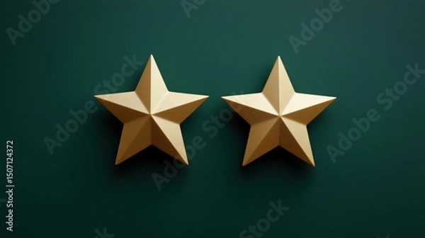 Fototapeta Golden Stars on Deep Green Background Symbolize Excellence and Achievement in Ratings and Reviews Generative AI