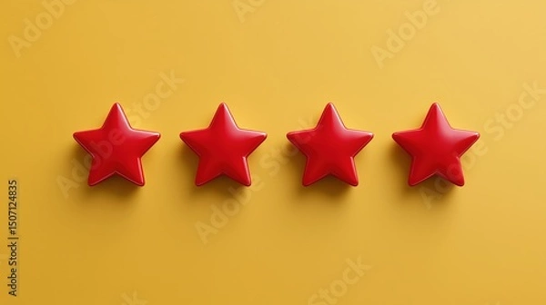 Fototapeta Four Red Stars Arranged Horizontally on a Vibrant Yellow Background Representing a Rating Concept Generative AI