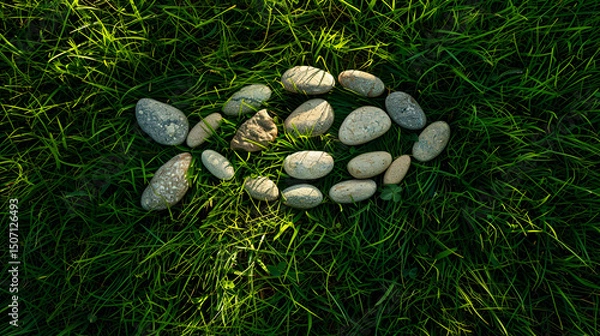 Fototapeta Pebble Mosaic Ichthys Symbol – Christian Fish Sign Crafted from Stones