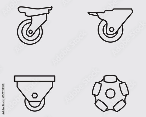 Fototapeta type of cart trolley wheel outline icon .caster lock wheel thin line icons isolated on background