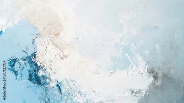 Obraz  pastel blue, pale yellow thick, textured acrylic paint on a palette, with visible brushstrokes 