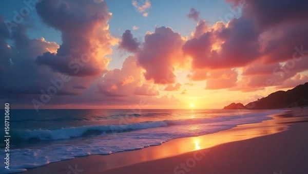 Fototapeta Colorful sunset over ocean