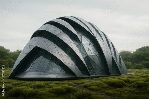 Fototapeta Futuristic Semi-Arched Taco-Inspired Building with Vertical Gardens