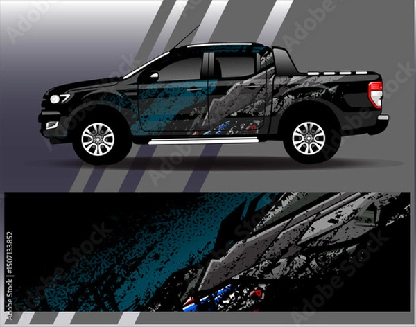 Obraz Car wrap design vector. Graphic abstract stripe racing background designs for vehicle, rally, race, adventure and car racing livery