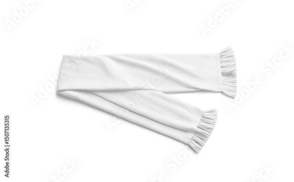 Fototapeta Blank white knitted scarf with fringe folded isolated, ai generated