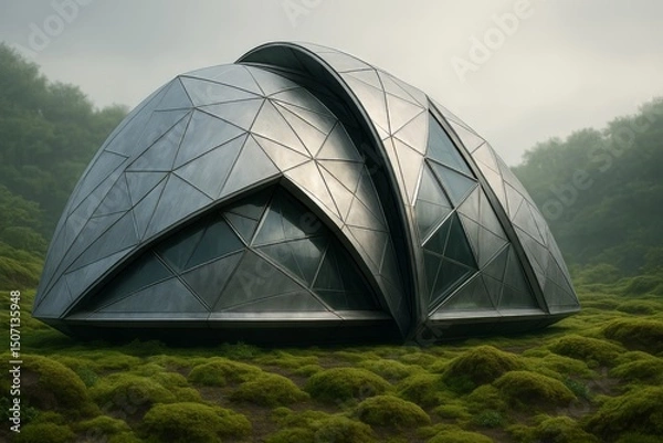 Fototapeta Futuristic Semi-Arched Taco-Inspired Building with Vertical Gardens