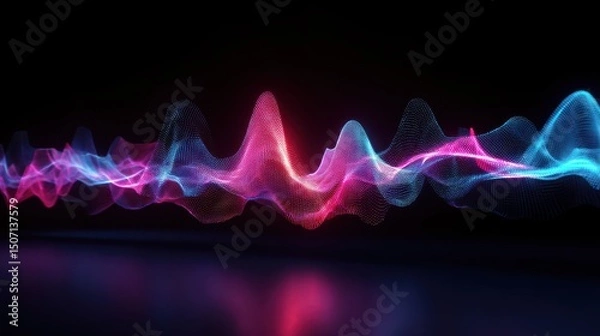 Fototapeta Vibrant Neon Sound Waves Abstract 3D Digital Art
