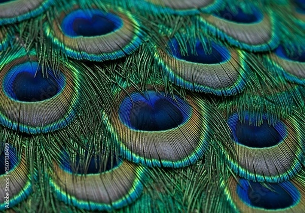 Fototapeta Close-up of a Peacock Feather's Vibrant Patterns. Generative Ai
