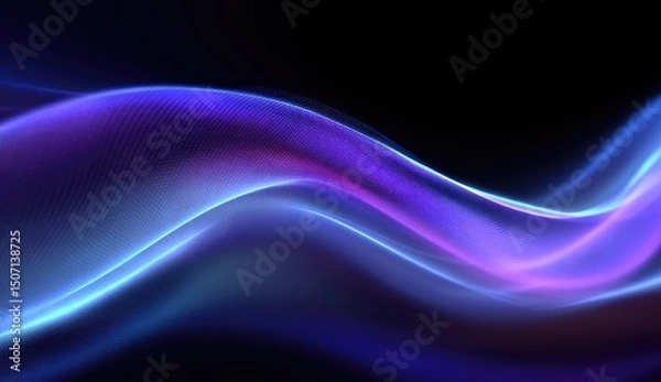 Obraz Abstract flowing wave of vibrant blue and purple light.  Dynamic, smooth, and elegant curves against a deep black background.  Detailed structure within the glowing forms