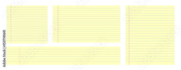 Obraz Legal yellow paper set with sheets of notepad with ruled line designs, ideal for notes, school, or office use. Clean and simple layout for digital or print projects. Collection of vector illustrations