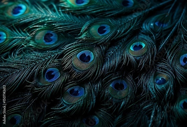 Fototapeta Close-up of Vibrant Peacock Feather Detail. Generative Ai