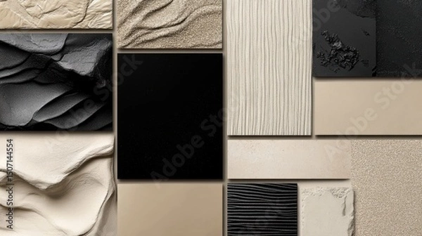 Obraz moodboard of interior design, Scandinavian, Japandi styles
