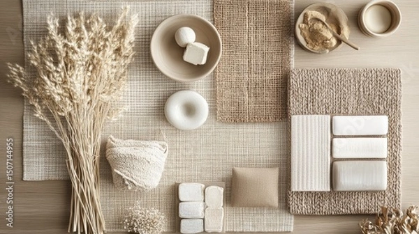 Obraz moodboard of interior design, Scandinavian, Japandi styles