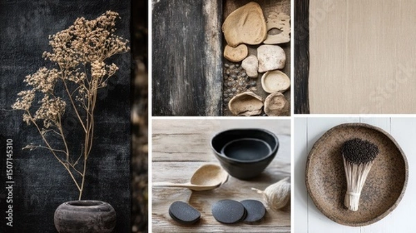 Obraz moodboard of interior design, Scandinavian, Japandi styles
