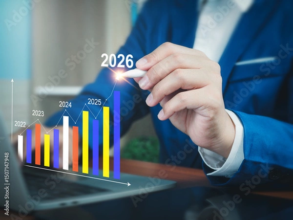 Obraz Growth Chart From 2022 to 2026 Analysis of future growth charts of finance and investment business. Concept of financial forecasts digital investment and business strategies for the long term future.