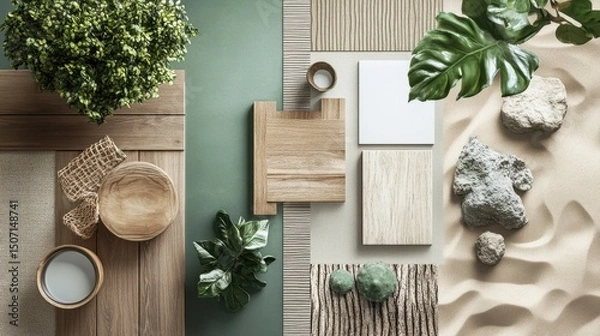 Obraz moodboard of interior design, Scandinavian, Japandi styles