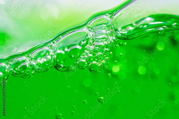 Fototapeta Water wave, close up of vibrant green liquid with bubbles, capturing dynamic movement and freshness. Perfect for backgrounds, beverages, or abstract concepts. soft drink