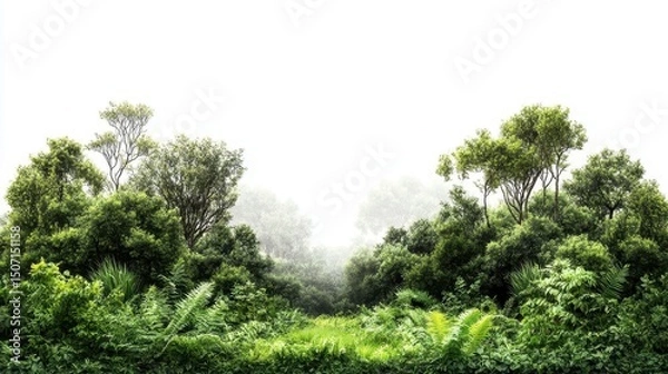 Obraz Lush green forest landscape isolated on white background