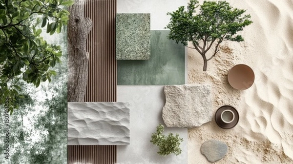 Obraz moodboard of interior design, Scandinavian, Japandi styles