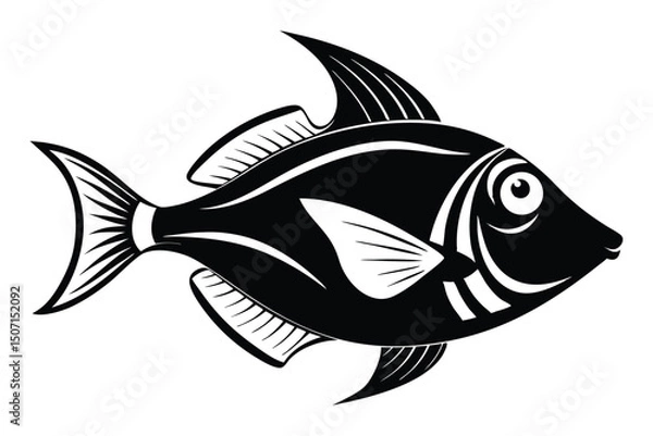 Fototapeta Stylized Black and White Fish Illustration with Defined Fins and Tail Design