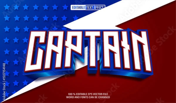 Fototapeta Editable 3d text style effect - Captain text effect Template
