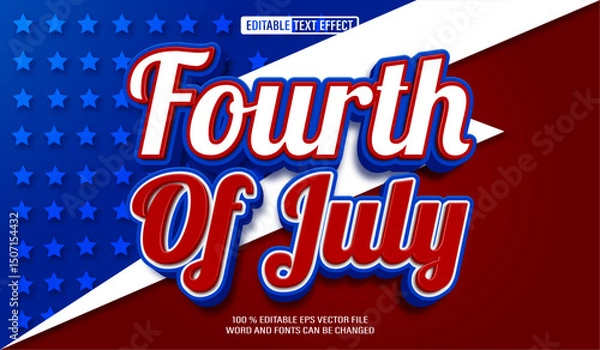Fototapeta Editable 3d text style effect - 4th Of July text effect Template